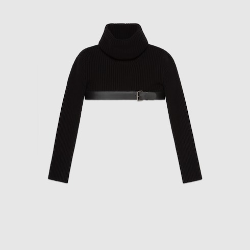 QA Cashmere knit cropped turtleneck jumper in black