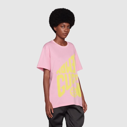 Lemon Gucci' print cotton T-shirt in Pink Ready-to-wear | GUCCI® SI