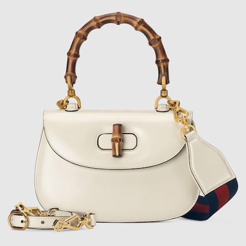 Small handle bag with Bamboo in white leather | GUCCI® Canada