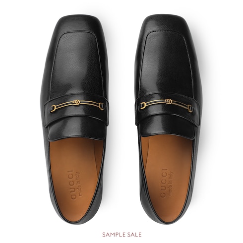 Men s loafer with Horsebit and Double G in black leather GUCCI