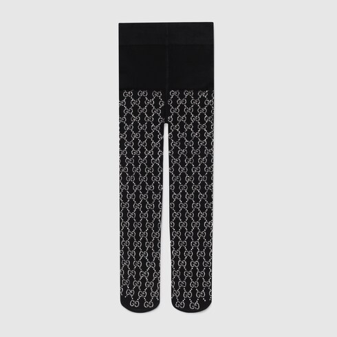 GG embroidered crystal nylon tights in 