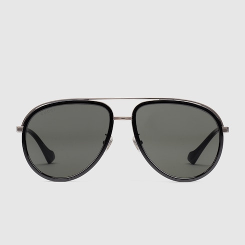Lunettes de soleil à monture aviateur en métal gris GUCCI® CA