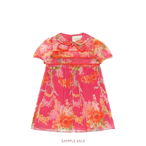 Baby flower garlands silk dress in flower garlands silk GUCCI AE