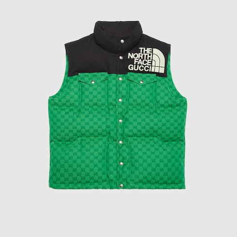 Chaleco acolchado The North Face x Gucci en verde y negro | GUCCI® ES