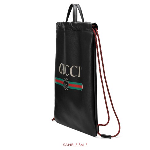 gucci print leather drawstring backpack