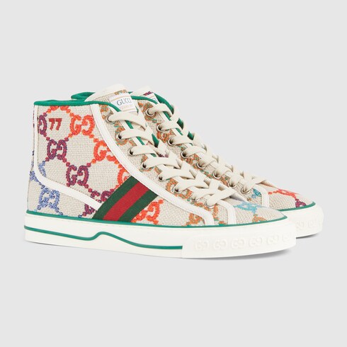 Sneaker Gucci Tennis 1977 donna in Tessuto di lino GG | GUCCI® Italia