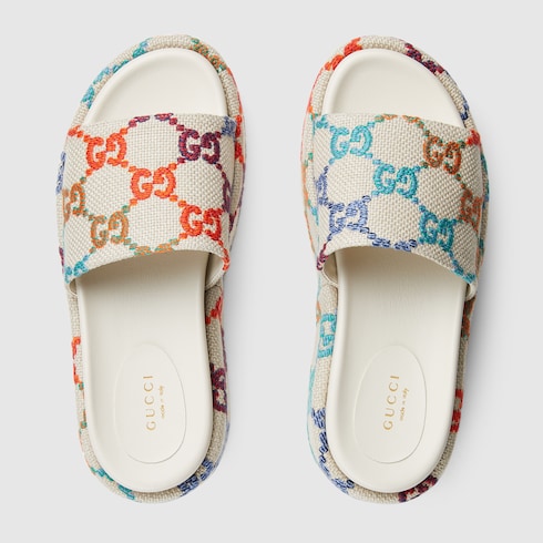 Women's platform slide sandal in GG linen fabric | GUCCI® US