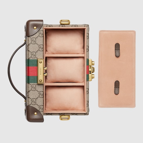 ウェブ ストライプ付き Gucci Savoyウォッチケースベージュ＆エボニー GGスプリーム | GUCCI公式