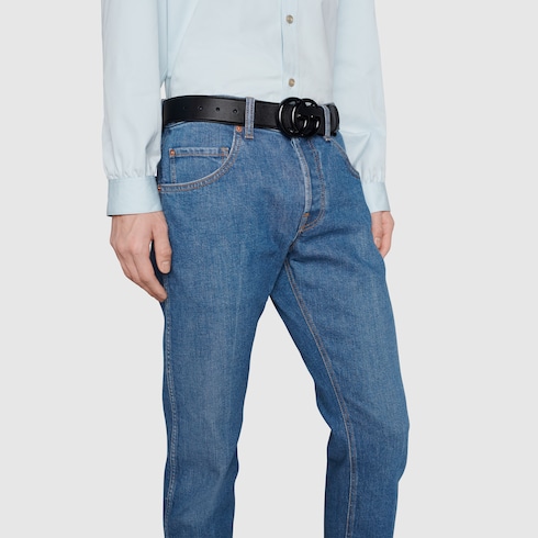 GG Marmont wide belt in black leather | GUCCI® US