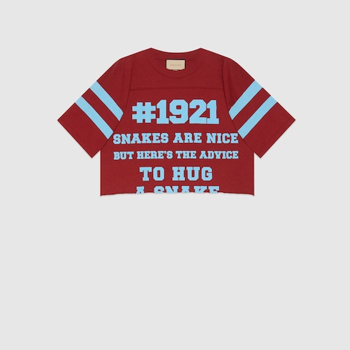 Gucci '1921' print cotton T-shirt in dark red | GUCCI® FI