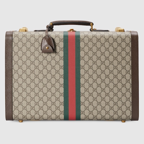 Maleta con Gucci Savoy Web mediana Supreme beige y ébano | GUCCI®