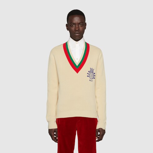 Maglione in cotone Gucci Pineapple in bianco | GUCCI® CH