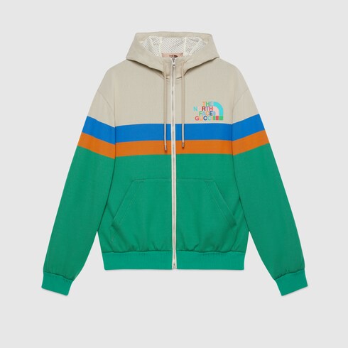 The North Face X Gucci联名系列兜帽夹克in象牙白色和绿色 Gucci De