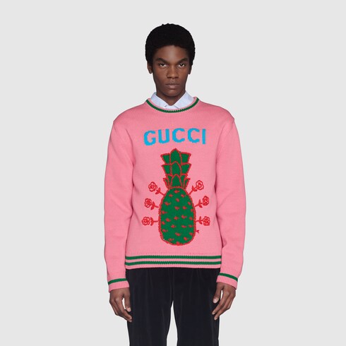 Maglione in cotone Gucci Pineapple in fucsia | GUCCI® Italia