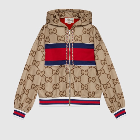 Gucci Tiger giacca in jersey jumbo GG in cammello | GUCCI® CH