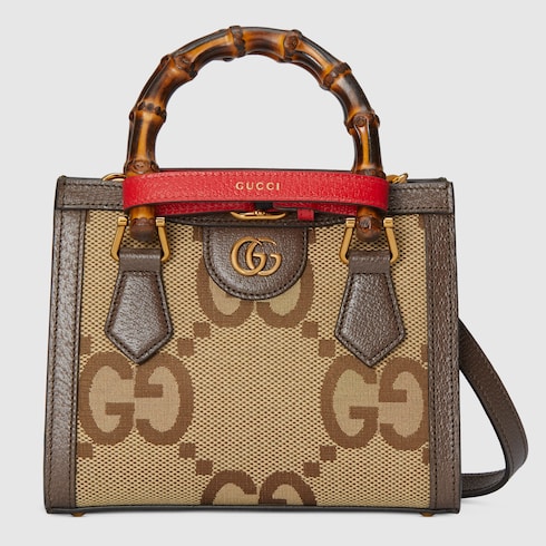 Gucci Bamboo 1947 jumbo GG small top handle bag in camel and ebony canvas