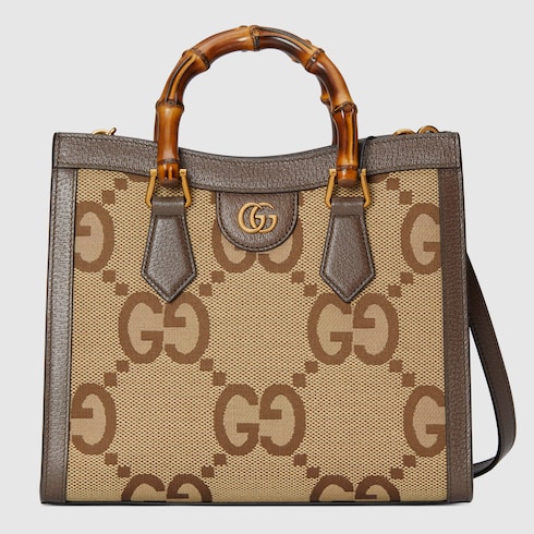 Gucci Diana jumbo GG small tote bag in camel and ebony canvas | GUCCI® US