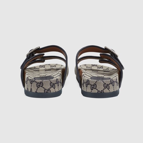 Men's GG slide sandal in beige and blue 