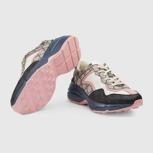 Gucci 2022 Rhyton GG Monogram Sneakers Tricolor 40 Pink Blue White Beige