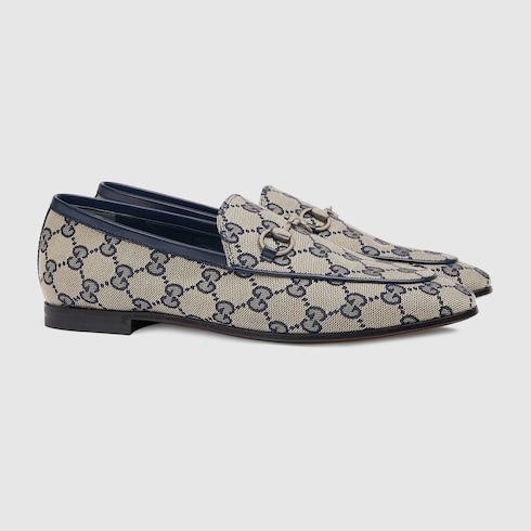 新着商品 Gucci Women's Jordaan canvas blue and beige in loafer GG ローファー+革靴