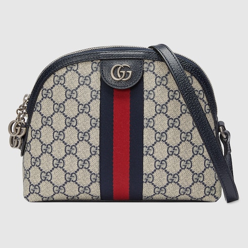 Ophidia GG small shoulder bag in beige and blue Supreme