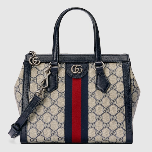 Ophidia small GG tote bag in beige and blue Supreme | GUCCI® US