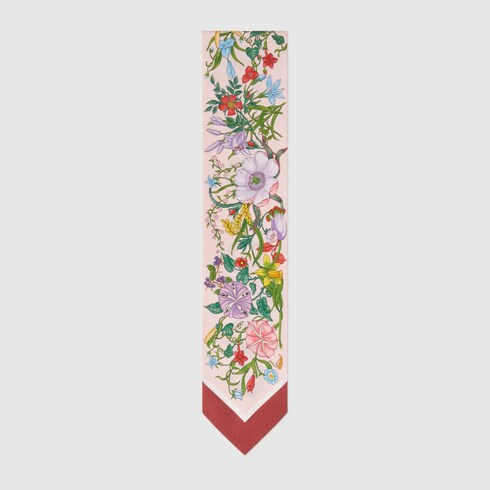 Floral print silk neck bow in pink | GUCCI® US