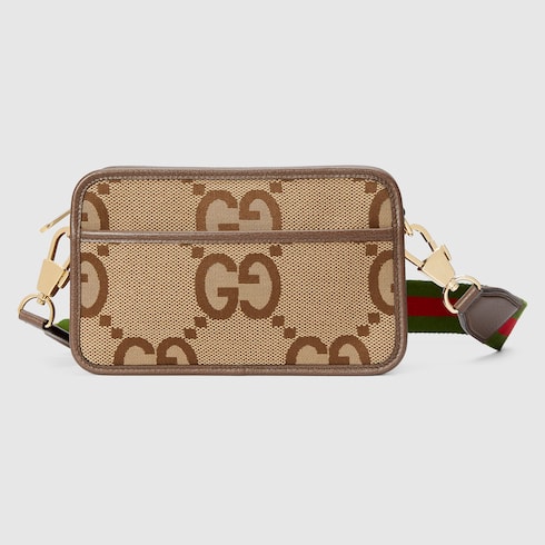 Jumbo GG mini bag in camel and ebony GG canvas