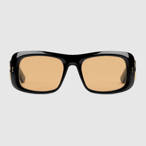 Occhiali da sole con montatura rettangolare e GG in acetato nero | GUCCI®  Italia