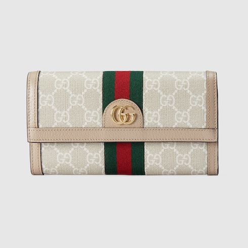 Gucci Continental Long Flap Wallet GG Supreme Pink Lining in