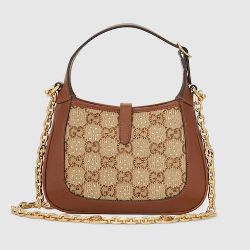 Mini borsa Jackie 1961 con cristalli GG in tessuto cammello ed ebano GUCCI Italia