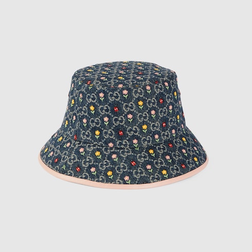 GG denim bucket hat with embroidery in 