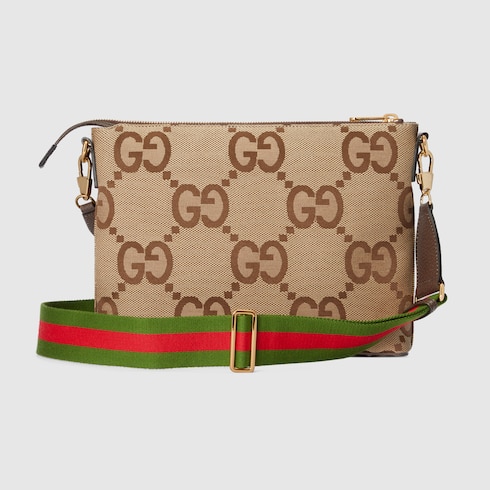 Medium messenger bag in camel and ebony GG canvas | GUCCI® US 