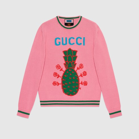 Maglione in cotone Gucci Pineapple in fucsia | GUCCI® CH