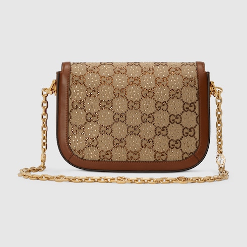 Gucci Horsebit 1955 mini shoulder bag in camel and ebony canvas GUCCI US