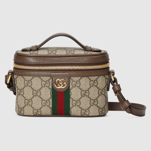 Ophidia GG top handle mini bag in beige and ebony Supreme | GUCCI® SG