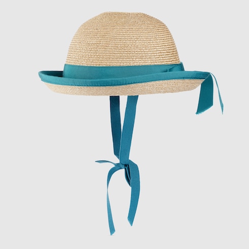 Cappello in paglia con nastro in tessuto effetto paglia avorio | GUCCI®  Italia