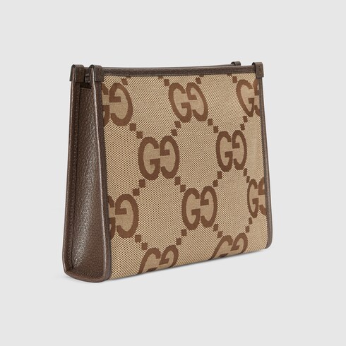 Jumbo GG pouch in camel and ebony GG canvas | GUCCI® AU