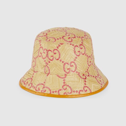 GG raffia effect bucket hat in beige 