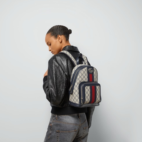 Ophidia GG small backpack in beige and blue GG Supreme | GUCCI® US