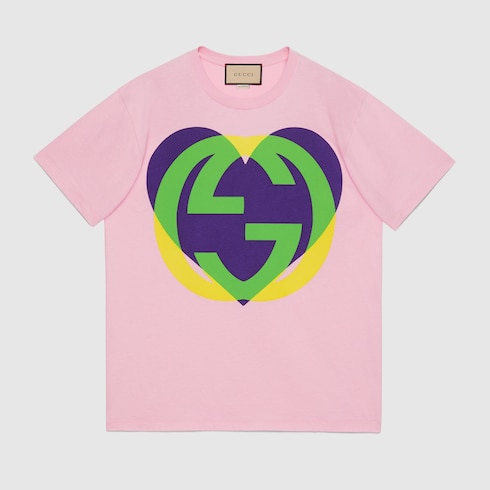Interlocking G heart T-Shirt in pink 