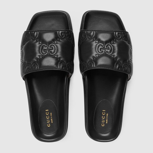 slide sandal in black leather | GUCCI 