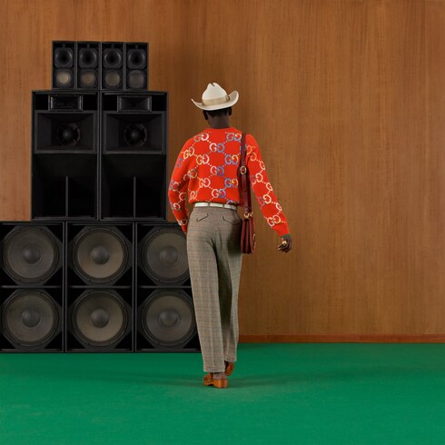 GG wool jacquard sweater in orange 