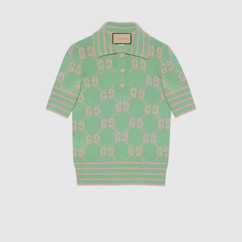 GG cotton polo in light green and pink | GUCCI® MX GG cotton polo in light green and pink | GUCCI® MX