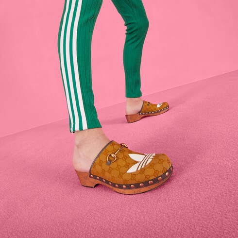 adidas x Gucci Women s Horsebit clog in brown and beige original GG GUCCI