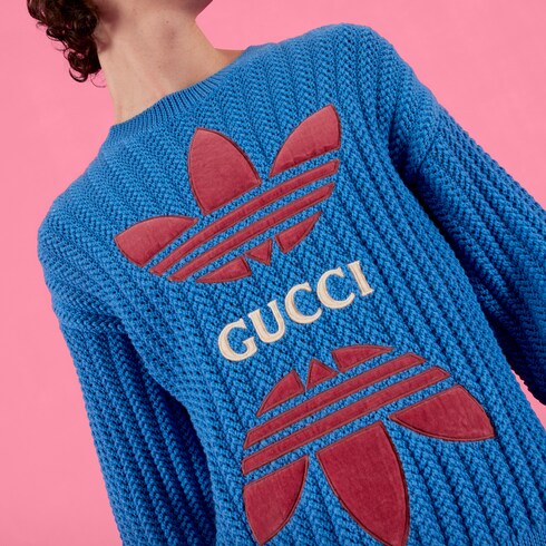 Maglione adidas x Gucci in lana in blu | GUCCI® Italia