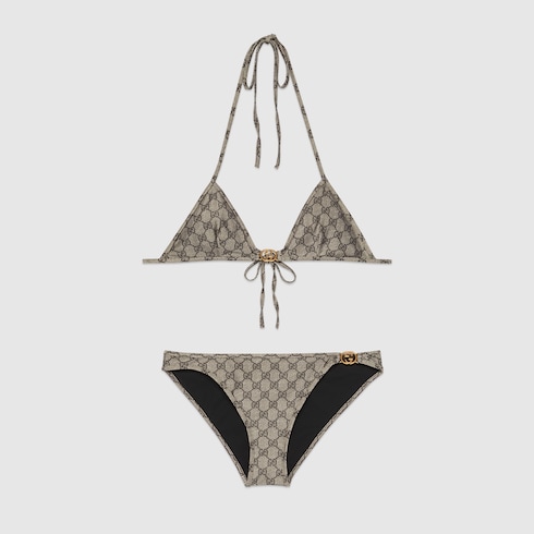 GG stretch jersey bikini in beige and ebony