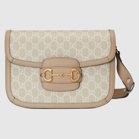 Gucci Beige & White 'Gucci 1955' Horsebit Shoulder Bag for Women