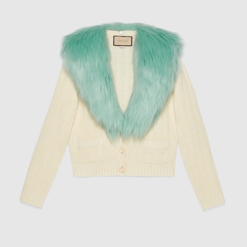 Wool cashmere cardigan with faux fur in 