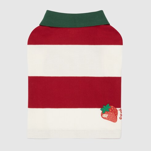 Pet striped T-shirt with patch in red and ivory | GUCCI® Canada